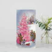  roze kerstboom feestdagenkaart (Staand voorkant)