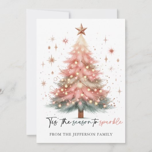 Roze kerstboom feestdagenkaart (Voorkant)