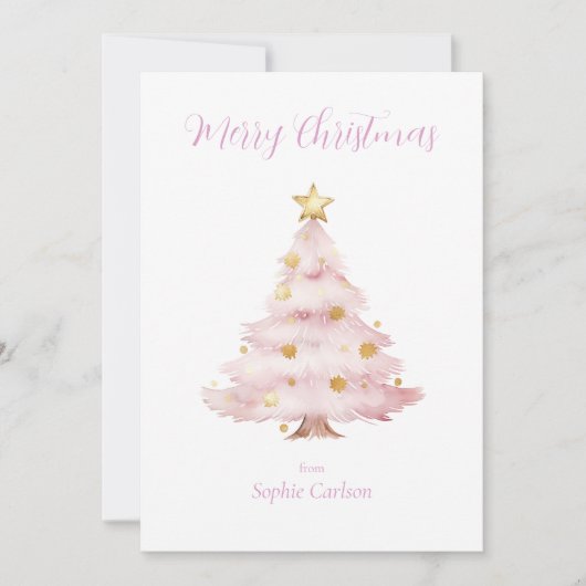 Roze kerstboom feestdagenkaart (Voorkant)