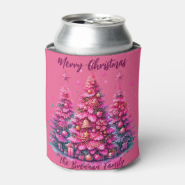 Roze kerstboom gepersonaliseerd gezin blikjeskoeler
