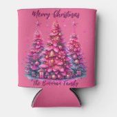 Roze kerstboom gepersonaliseerd gezin blikjeskoeler (Voorkant)