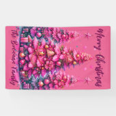 Roze kerstboom Gepersonaliseerde familie Spandoek (Horizontaal)