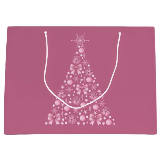 Roze Kerstboom Gift Bag Groot Cadeauzakje (Voorkant)