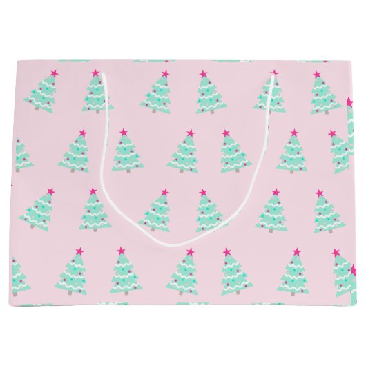 Roze Kerstboom Gift Bag Groot Cadeauzakje (Voorkant)