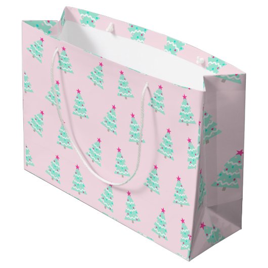 Roze Kerstboom Gift Bag Groot Cadeauzakje (Achterkant Gekanteld)