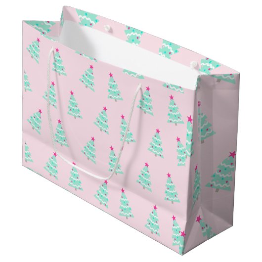 Roze Kerstboom Gift Bag Groot Cadeauzakje (Voorkant Gekanteld)