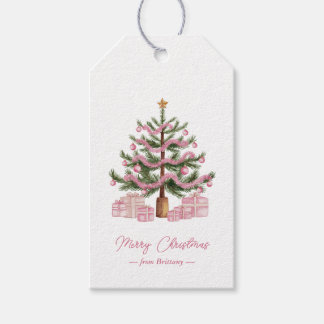 Roze Kerstboom Gift Label Cadeaulabel