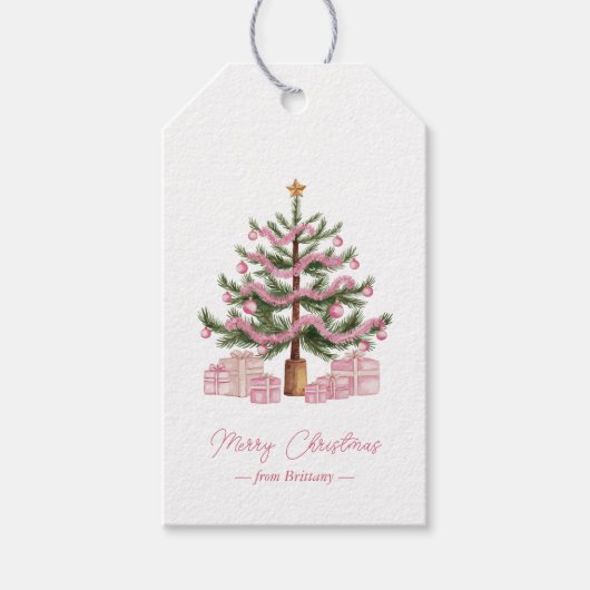 Roze Kerstboom Gift Label Cadeaulabel (Voorkant)