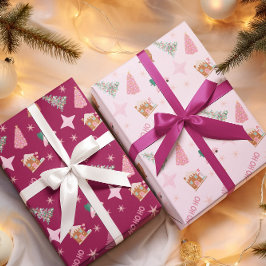 Roze Kerstboom Gingerbread Wrapping Paper