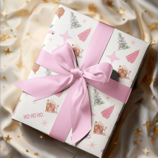 Roze Kerstboom Gingerbread Wrapping Paper