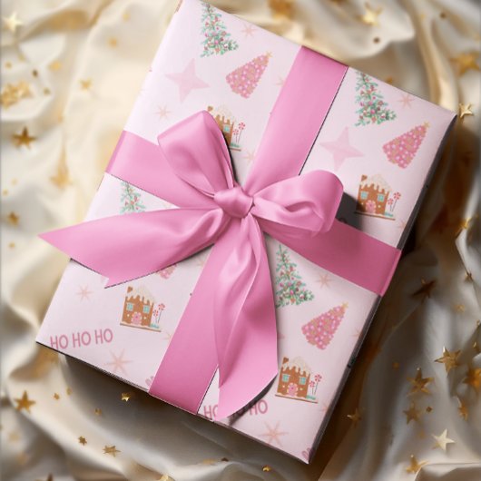 Roze Kerstboom Gingerbread Wrapping Paper