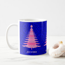 Roze Kerstboom Glans Persoonlijke Sneeuwvlok Koffiemok