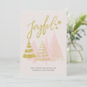Roze kerstboom Gold Glitter Holiday Kaart (Staand voorkant)