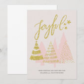 Roze kerstboom Gold Glitter Holiday Kaart (Voorkant / Achterkant)