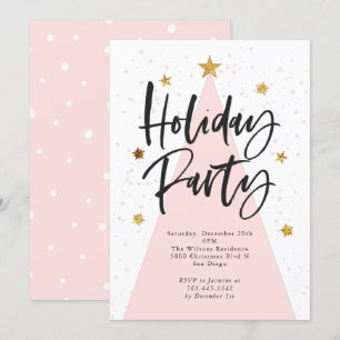 Roze kerstboom Gold Stars Holiday Kaart