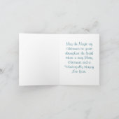  Roze Kerstboom hert Blauwe achtergrond Feestdagen Kaart (Binnen)