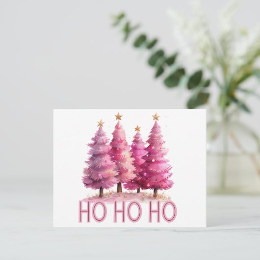 Roze kerstboom HOHOHO Feestdagenkaart (Staand voorkant)