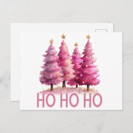 Roze kerstboom HOHOHO Feestdagenkaart (Voorkant / Achterkant)