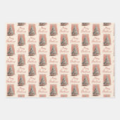 Roze Kerstboom in Vintage Stijl Inpakpapier Vel (Voorkant)