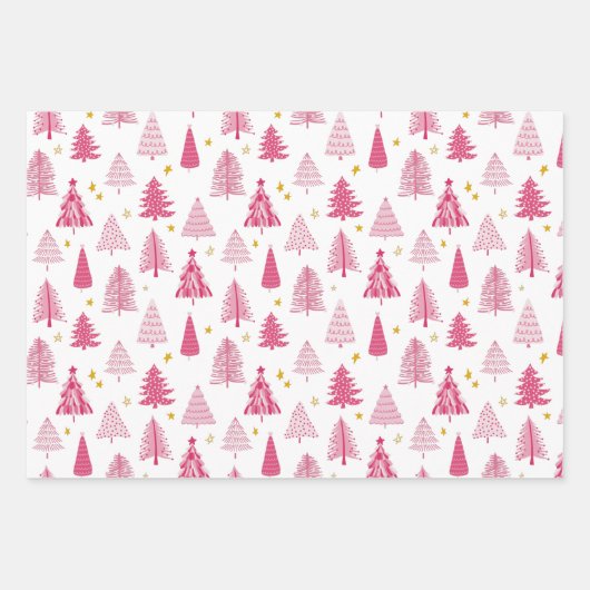 Roze kerstboom inpakpapier vel (Voorkant)