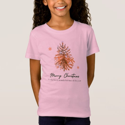 Roze Kerstboom Jongeren T-shirt  (Voorkant)