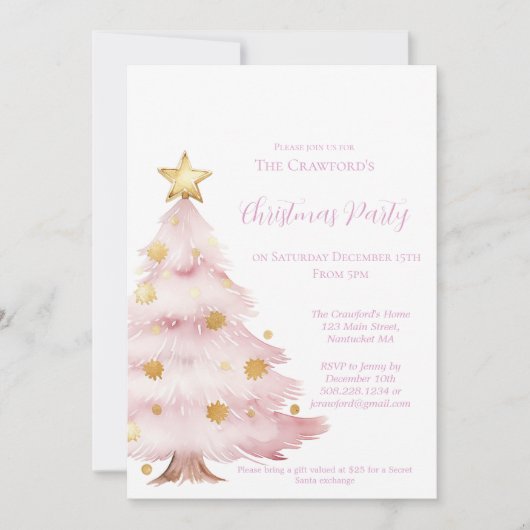 Roze kerstboom kaart (Voorkant)