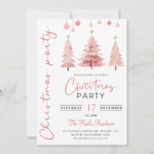 Roze Kerstboom Kerstfeest Kaart (Voorkant)