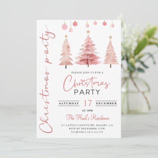 Roze Kerstboom Kerstfeest Kaart (Staand voorkant)