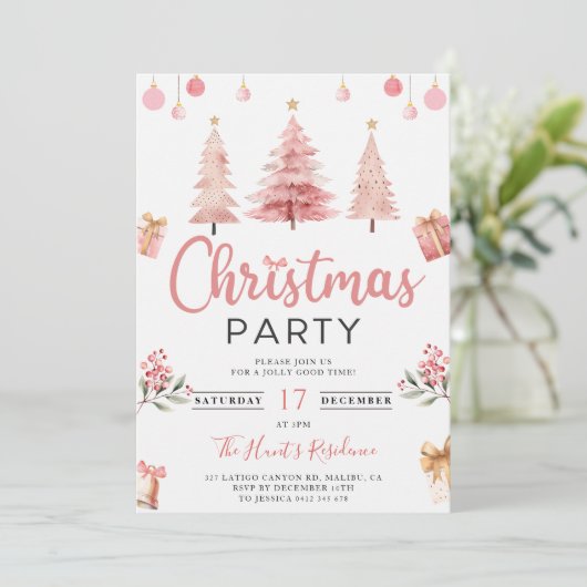 Roze Kerstboom Kerstfeest Kaart (Staand voorkant)