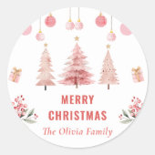 Roze Kerstboom Kerstfeest Ronde Sticker (Voorkant)