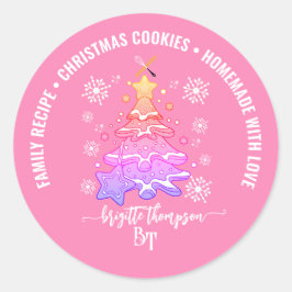 Roze Kerstboom Koekjes Bak Crew Sneeuwvlok Ronde Sticker