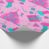 Roze kerstboom kous snoepriet cadeaus cadeaupapier (Hoek)