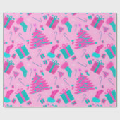 Roze kerstboom kous snoepriet cadeaus cadeaupapier (Vlak)