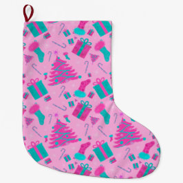 Roze kerstboom kous snoepriet cadeaus grote kerstsok