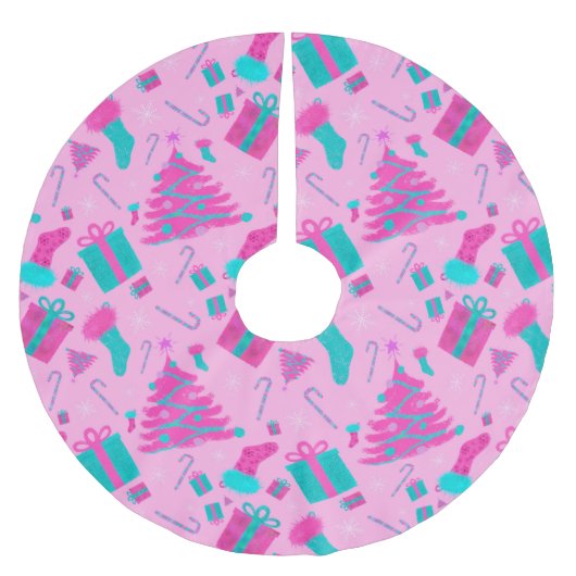 Roze kerstboom kous snoepriet cadeaus rok (Voorkant)