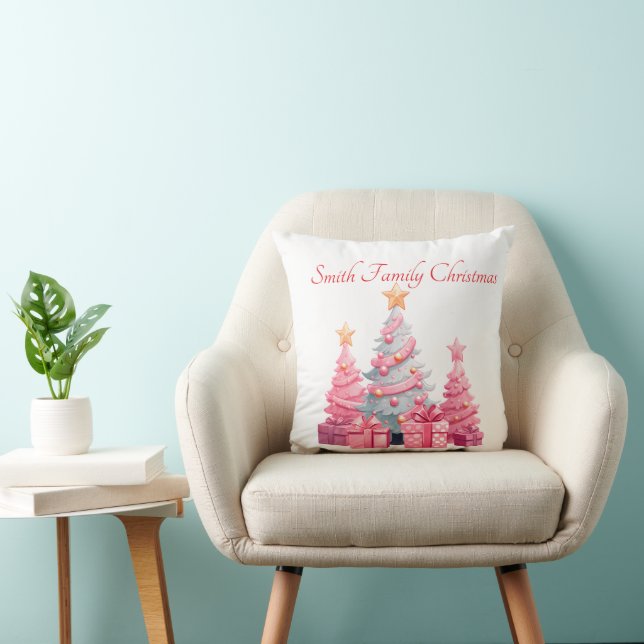 Roze Kerstboom  Kussen (Stoel)