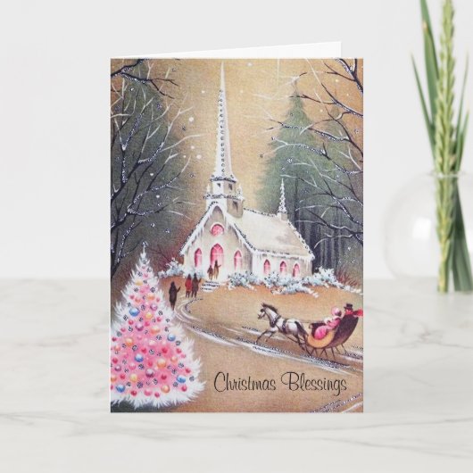 roze kerstboom | Landenkerk Feestdagen Kaart (Voorkant)