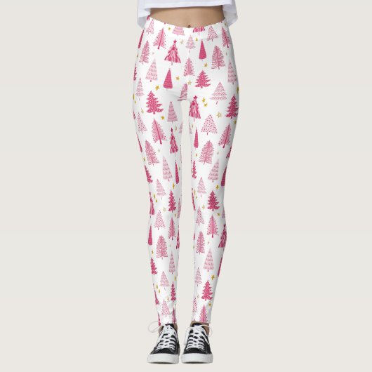 Roze kerstboom leggings (Voorkant)