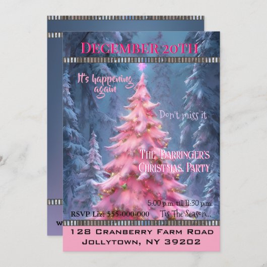 Roze Kerstboom Leuk Elegant Chique Party Kaart (Voorkant / Achterkant)