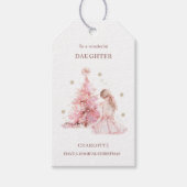 Roze Kerstboom Meisje Cadeaulabel (Voorkant)