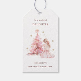 Roze Kerstboom Meisje Cadeaulabel