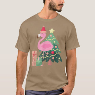 Roze kerstboom met flamingo t-shirt