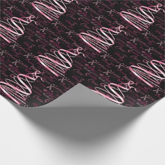 Roze kerstboom met lint borstkanker cadeaupapier (Hoek)