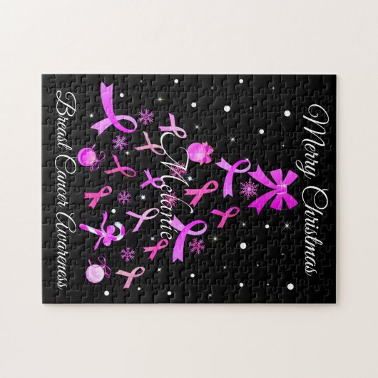 Roze kerstboom met lint legpuzzel (Horizontaal)