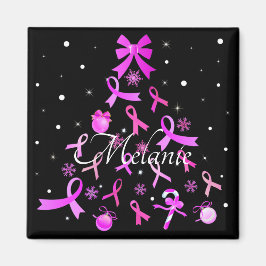 Roze kerstboom met lint magneet