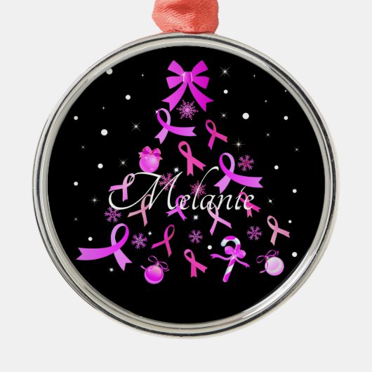 Roze kerstboom met lint metalen ornament (Voorkant)
