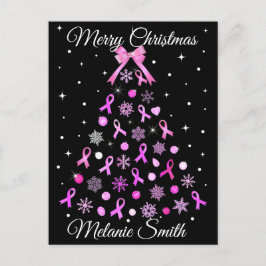 Roze kerstboom met lint Snowflake Briefkaart