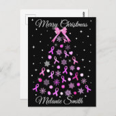 Roze kerstboom met lint Snowflake Briefkaart (Voorkant / Achterkant)
