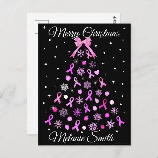 Roze kerstboom met lint Snowflake Briefkaart (Voorkant / Achterkant)