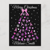 Roze kerstboom met lint Snowflake Briefkaart (Voorkant)